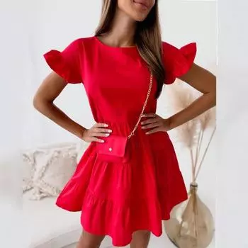 Women s Washed Denim Long Skirt Dress L красный