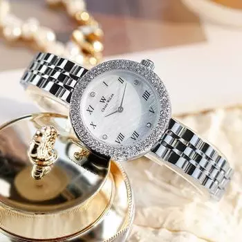 Женские часы Новые женские кварцевые часы со стразами Niche Light Luxury Style со стальным ремешком