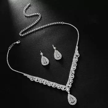 women s water drop pendant necklace earrings серебряный