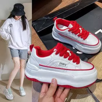 Women s White Chunky Sneakers Women Platform Sports Shoes Autumn Fashion Lace Up Running Sneakers Ladies Thick Soled Board Shoes 35