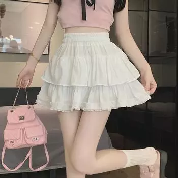 Women s White High-Waist Pleated A-Line Skirt - Summer Floral Cake Design S абрикосовый