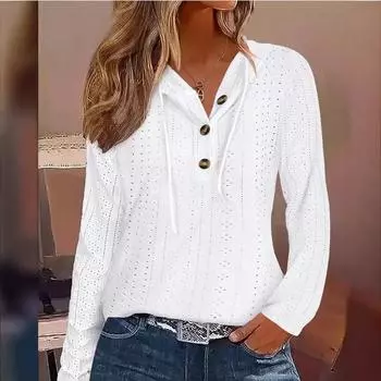 Женская белая повседневная футболка с длинным рукавом и капюшоном L белый