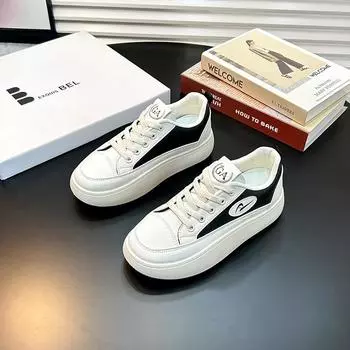 Женские белые туфли Весна Новые кроссовки Ins Модные плоские кроссовки для бега Дышащие повседневные туфли 35