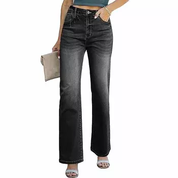 Women s Wide Leg Jeans Casual Highwaist Straight Denim Pants With Pockets L розовый