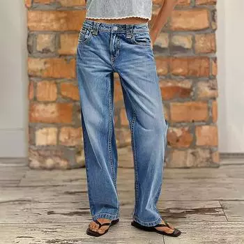 Women s Wide Leg Jeans Casual Highwaist Straight Denim Pants With Pockets L