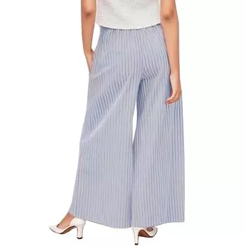Women s Wide Leg Pants Drawstring Striped Cotton Mid Casual Long Palazzo Trousers With Pockets XL синий