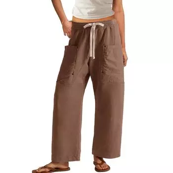 Women s Wide Leg Pants Elastic Drawstring Waist Pants Beach Vacation Casual Trousers With Pockets L светло-коричневого