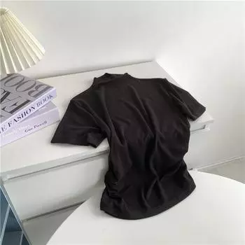 Women s Wine Red Slim Fit Semi-High Neck Imitation Cashmere T-Shirt One Size