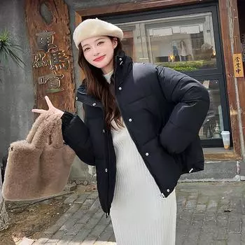 Women s winter 2025 new stand-up collar cotton coat, stylish and elegant baguette coat, versatile outerwear, fashionable cotton puffer jacket M