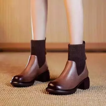 Женские зимние ботильоны средней длины с противоскользящим рукавом, модная женская обувь градиентного цвета для отдыха, универсальная, для повседневных поездок на работу 35 чёрный
