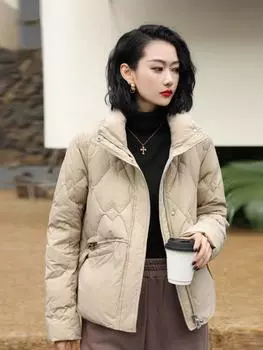 Женские зимние пальто с воротником-стойкой, короткая куртка на белом утином пуху, сверхлегкая ветрозащитная теплая парка с перьями, женские пальто S