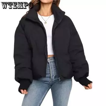 Женская зимняя укороченная стеганая куртка, короткая теплая стеганая куртка S чёрный