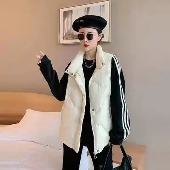 Women s Winter Down-Cotton Padded Vest Casual Loose Sleeveless Style Outer Wear Waistcoat Gilet M