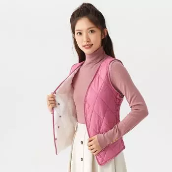 Women s Winter Down Cotton Padded Warm Slim Tip Thickened Inside The Multi-color Thin Female Cotton Vest Hair Fashionable and Warm S