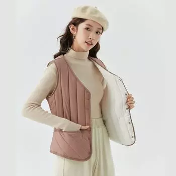 Women s Winter Down Cotton Padded Winter Lightweight Double-sided Warm Students Home Female Cotton Vests Fashionable and Warm S
