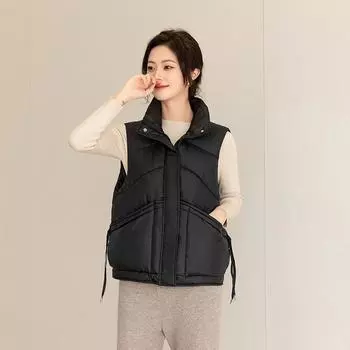 Women s Winter Down-Cotton Vest Outer Wear 2024 Fashionable Versatile Warm Gilet Jacket Maillard Style S