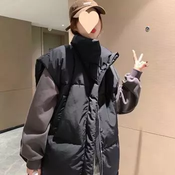 Women s Winter Down-Cotton Vest Preppy Style European Imported Gilet Waistcoat Sleeveless Outer Jacket S