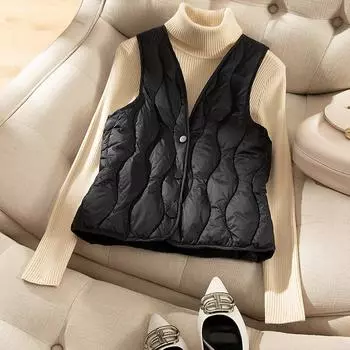 Women s Winter Down Silk Vest Lightweight & Warm Fleece Silk Short-Style Sleeveless Gilet Waistcoat M