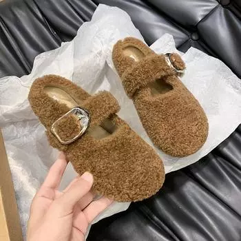 Женские зимние модные тапочки Baotou с круглым носком и неглубоким горлом из замши с мягкой подошвой, нескользящие, хлопковые 35 коричневый