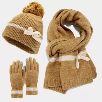 Women s Winter Fashion Cold-proof Hat Set Hat Scarf Gloves Three-piece Set One Size