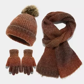 Women s Winter Fashion Cold-proof Hat Set Hat Scarf Gloves Three-piece Set One Size