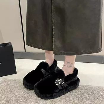 Women s winter fur integrated plush a footstool warm cold lightweight hiking cushion mountaineering waterproof non-slip snow boots cotton shoes 35 чёрный