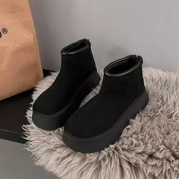 Women s winter fur one plush lining one foot stirrup warm cold lightweight hiking waterproof non-slip lightweight snow boots cotton shoes 35 чёрный