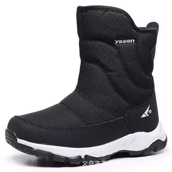 Women s Winter Fur One Wool Lining One Foot Stirrup Warm Anti-cold Lightweight Hiking Waterproof Anti-slip High-top Mid-calf Snow Boots 36 чёрный