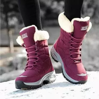 WOMEN S winter high quality thick plush keep warm mid-calf waterproof snow boots comfortable outdoor sport ladies hiking boots 36 бежевый