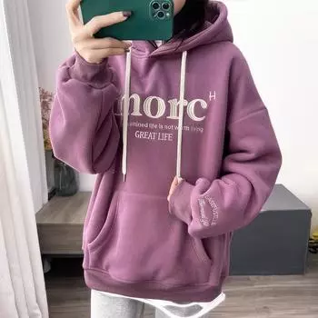 Women s Winter Hooded Pullover Loose Large Size Long Sleeve Top Alphabet Print Long Sleeve 3XL