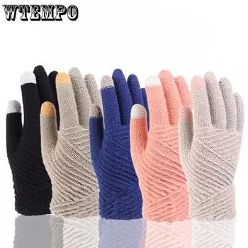Women s Winter Knitted Touchscreen Warm Student Gloves Fashion Cold Proof Wool Finger Gloves чёрный