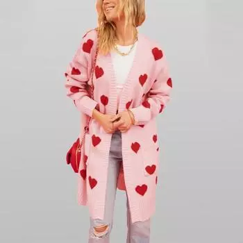 Women s Winter Love Knit Mid-length Plus Size Jumper S розовый