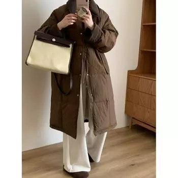 Women s Winter Mid-length Cold-proof Warm Jacket LooseLape Splicing Design Jacket XL белый