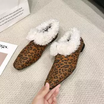 Женские зимние новые туфли на плоской подошве с квадратной головкой и глубоким ртом, замшевая мягкая подошва, нескользящая, износостойкая, низкая обувь 35 чёрный