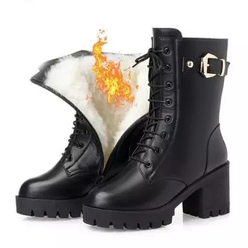 Women s Winter Padded Thickened Short Boots Warm Non-slip High Root Mid-calf Boots Zip Models Snow Boots 42