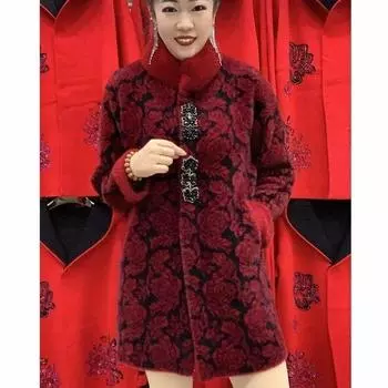 Women s Winter Plus Size Thickened Mid-length Top Padded Loose Warm Button Section Fur Collar Coat 5XL