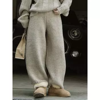 Women s Winter Retro Icelandic Wool Knitted Casual Pants - Loose Fit, Slim Warm Trousers
