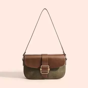 Women s Winter Single-shoulder Bag, Niche Design, Contrasting Color Saddle Bag, Matte Patchwork Underarm Bag зелёный