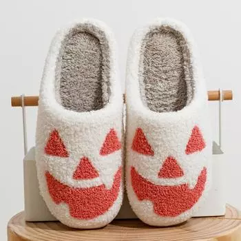 Женские зимние тапочки с изображением тыквы на Хэллоуин, улыбающееся лицо, милые мультяшные тапочки для дома, теплые, удобные, с мягкой подошвой, нескользящие, для отдыха 37-38