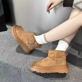 Women s Winter Thick Soled Cotton Shoes Vintage Real Leather Cotton Boots 35 верблюд