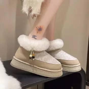 Women s Winter Thickened Padded Waterproof Fur One Comfortable Warm Anti-cold Lightweight Hiking Waterproof Anti-slip Thick Sole Cushioning Snow Boots 36