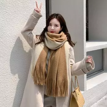 Women s Winter Two-color Splicing Scarf Student Medium-length Knitted Casual Elegant Scarf