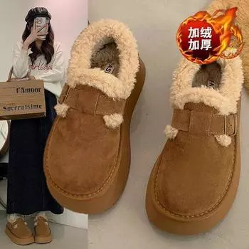 Women s winter velvet snow boots winter 2024 new thick-soled round head versatile loafers one-pedal thermal cotton shoes 35