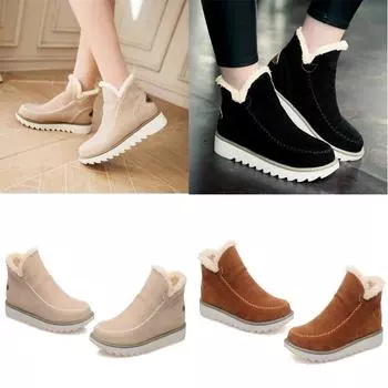 Женские зимние теплые ботинки на каблуках, модные плоские туфли для снега 35 чёрный