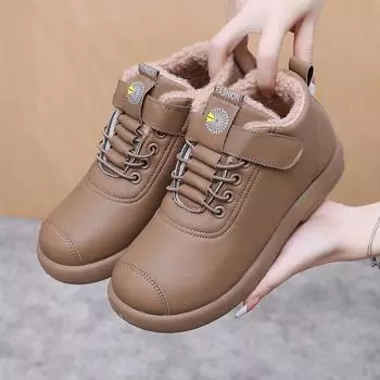 Women s Winter Warm Faux Fur Lining Snow Boots Non-Slip PU Leather Ankle Booties Shoes for Women Comfortable Short Boots 35 чёрный