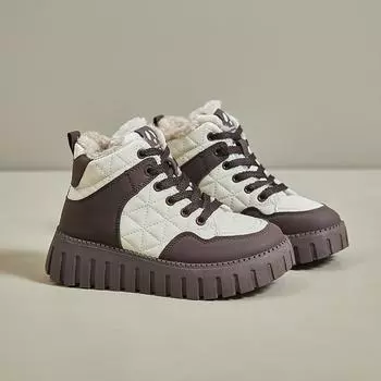 Women s Winter Warm Fleece Lined High-top Shoes Ladies Korean Style Casual Cotton Shoes Students Thick Sole Lace Up Shoes 35