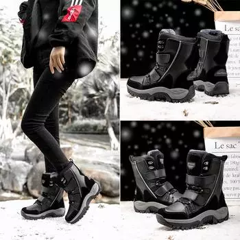 Women s Winter Warm Thickened Sports Shoes High Snow Boots Non-slip Casual Warm Lace-up Flat Heel In Solid Colour Trainers 42