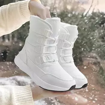 Women s Winter White Snow Boots Short Style Uppers Non-slip Quality Plush Platform Shoes 36 чёрный