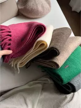 Women s Winter Wool-Blend Tassel Scarf - Warm & Luxurious Solid Color 160*20cm легкие хаки