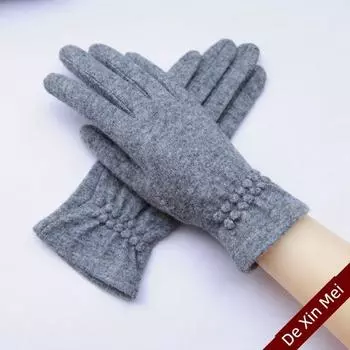 Women s Wool Driving Cold-Proof Thin K-style Gloves Light gray One size